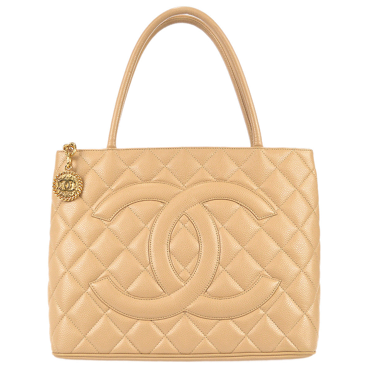 Chanel 2003-2004 Medallion Tote Beige Caviar