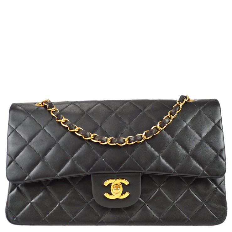 Chanel 1996-1997 Classic Double Flap Medium Shoulder Bag Black