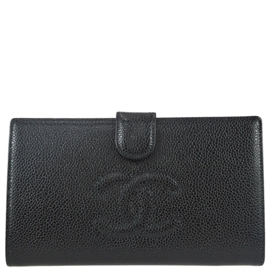 Chanel 1997-1999 Timeless Long Wallet Black Caviar
