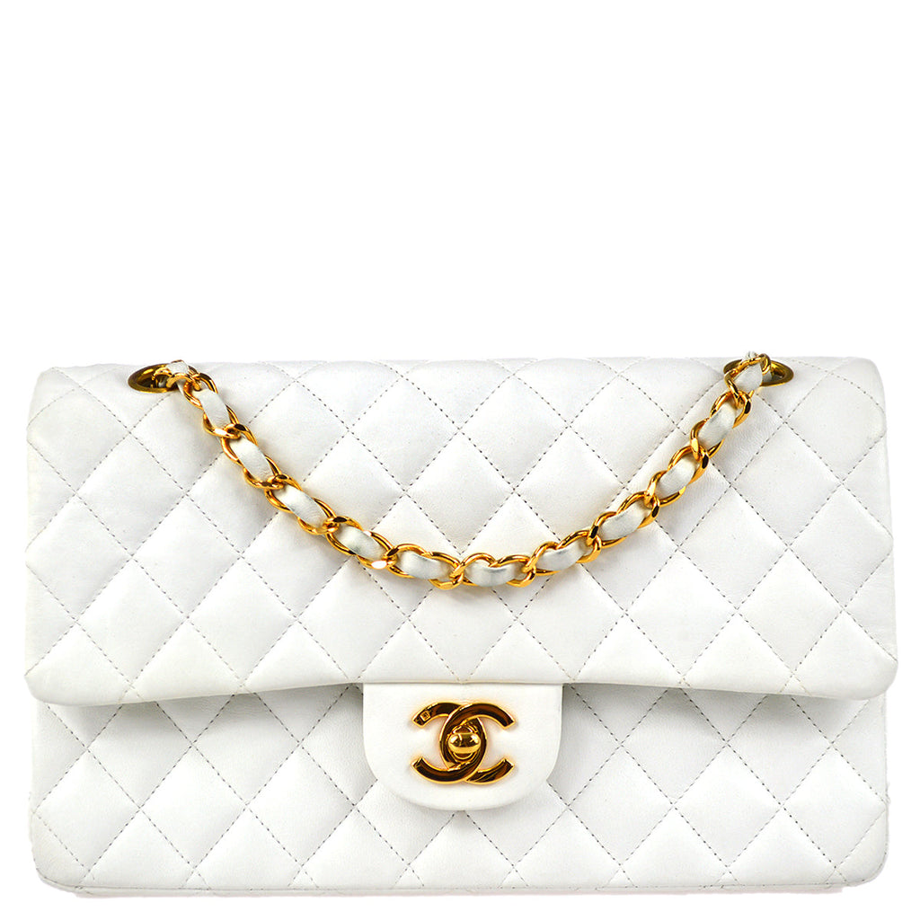 chanel double flap bag small white
