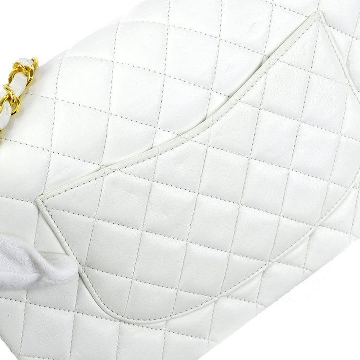 Chanel 1997-1999 Classic Double Flap Medium Shoulder Bag White Lambskin