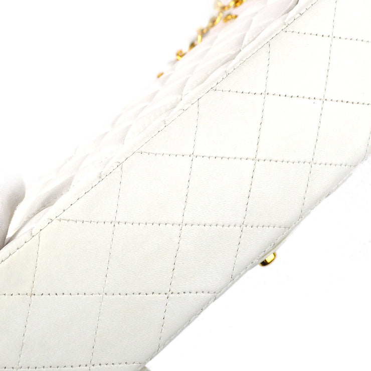 Chanel 1997-1999 Classic Double Flap Medium Shoulder Bag White Lambskin
