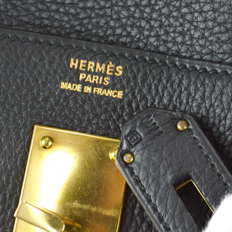 Hermes Black Clemence Leather Gold Hardware Birkin 50 Bag Hermes