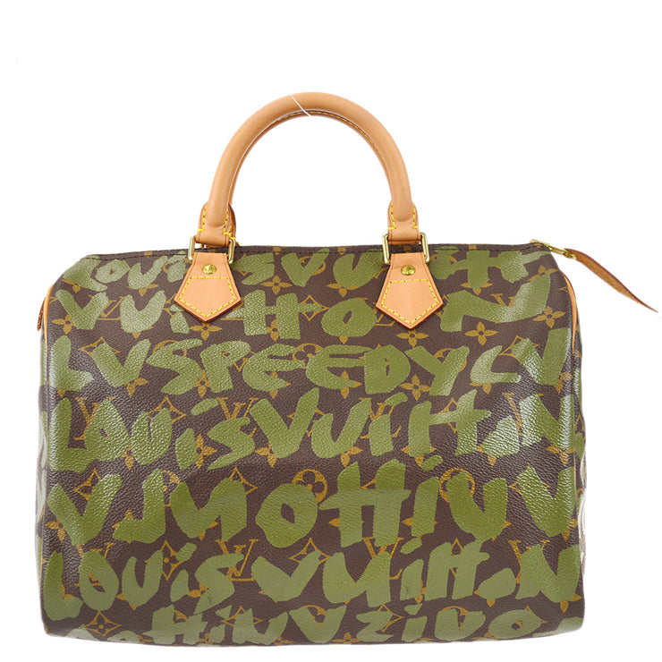 Louis Vuitton Speedy 30 Handbag Khaki Monogram Graffiti M92194