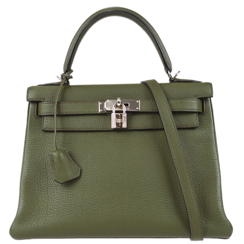 Preowned Hermes Birkin Bag In Vert Olive Green Togo Leather 35 Cm