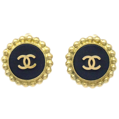 Chanel 1994 Black & Gold CC Earrings Clip-On