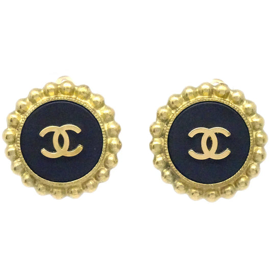 Chanel 1994 Black & Gold CC Earrings Clip-On