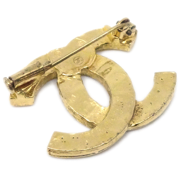 Chanel Rhinestone Double CC Logo Gold Toned Brooch Pin
