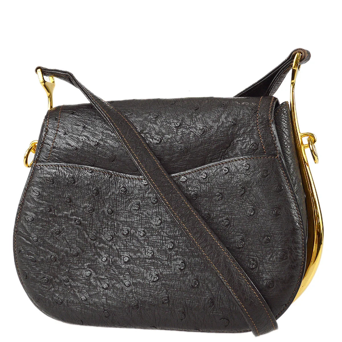 Hermes * 1980 Passe Guide Brown Ostrich