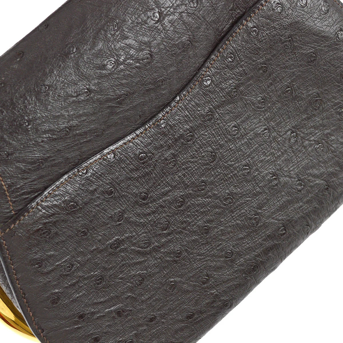 Hermes * 1980 Passe Guide Brown Ostrich
