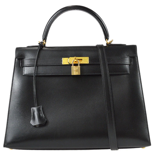 Hermes * 2004 Kelly 32 Guilloche Sellier Black Box Calf