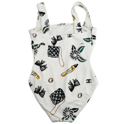 Chanel * Spring 1997 Icons Pattern Swimwear Swimsuit White #40