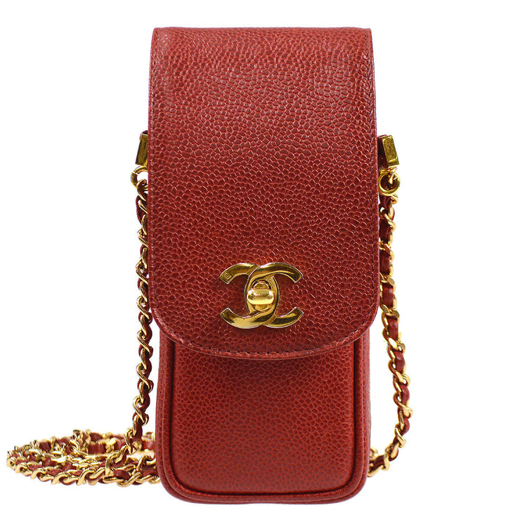 Chanel 1996-1997 Phone Case Red Caviar