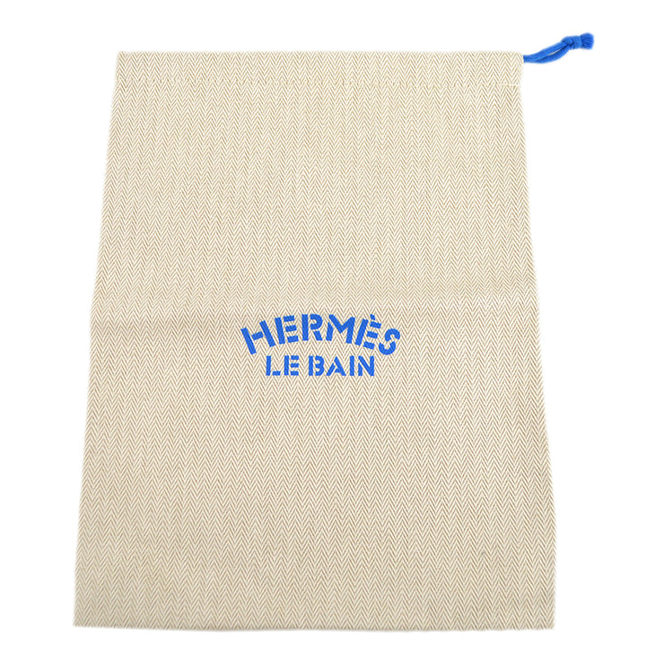 Hermes Le Bain Drawstring Pouch Bag Beige Blue Toile Chevrons