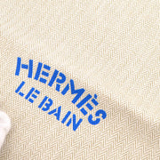 Hermes Le Bain Drawstring Pouch Bag Beige Blue Toile Chevrons