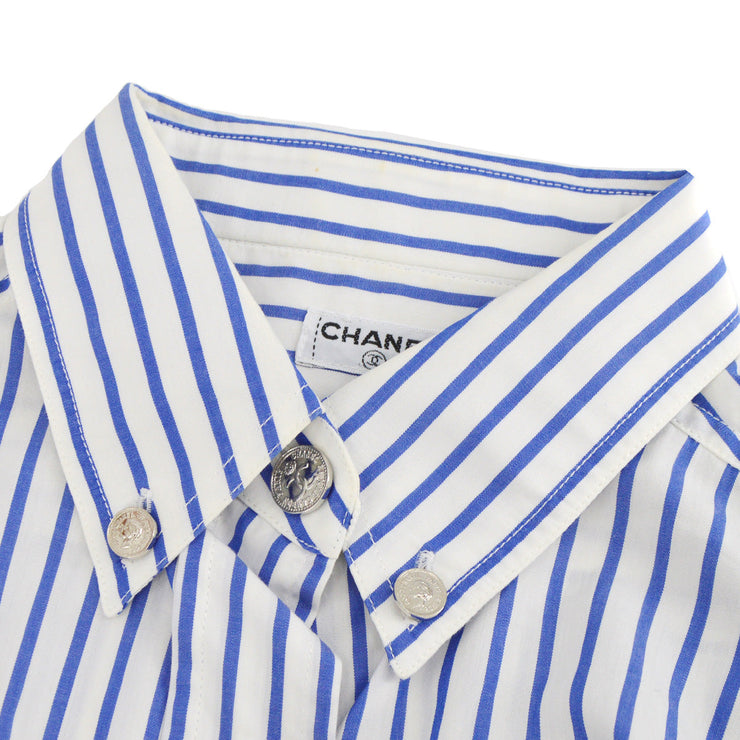 CHANEL Blue White Cotton Striped Open Collar Shirt – AMORE Vintage Tokyo