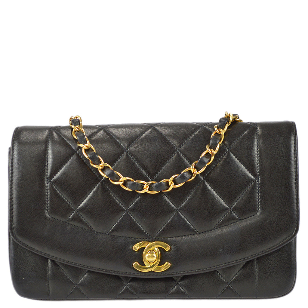 CHANEL Diana Flap Chain Shoulder Bag Black Quilted Lambskin Purse