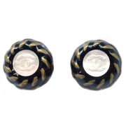 Chanel Button Earrings Clip-On Black 97A
