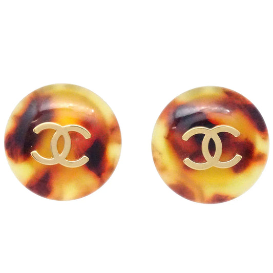 Chanel Button Earrings Clip-On Brown 97P
