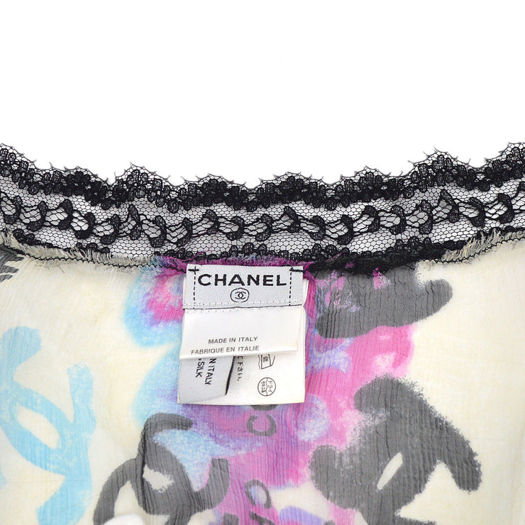 Chanel 2007 cruise lace-trim open-front silk blouse #40
