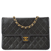 Chanel 1997-1999 Black Lambskin Medium Pushlock Half Flap