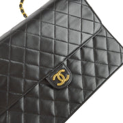 Chanel 1997-1999 Black Lambskin Medium Pushlock Half Flap