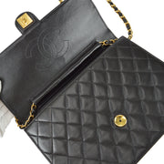 Chanel 1997-1999 Black Lambskin Medium Pushlock Half Flap