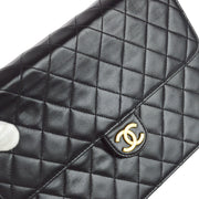 Chanel 1997-1999 Black Lambskin Medium Pushlock Half Flap