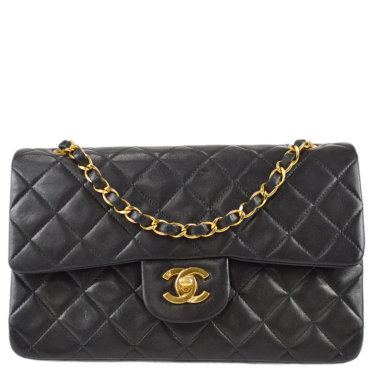 Chanel 1994-1996 Classic Double Flap Small Shoulder Bag Black Lambskin