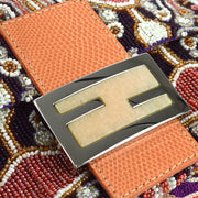Fendi * Beaded Baguette Handbag Pink Lizard
