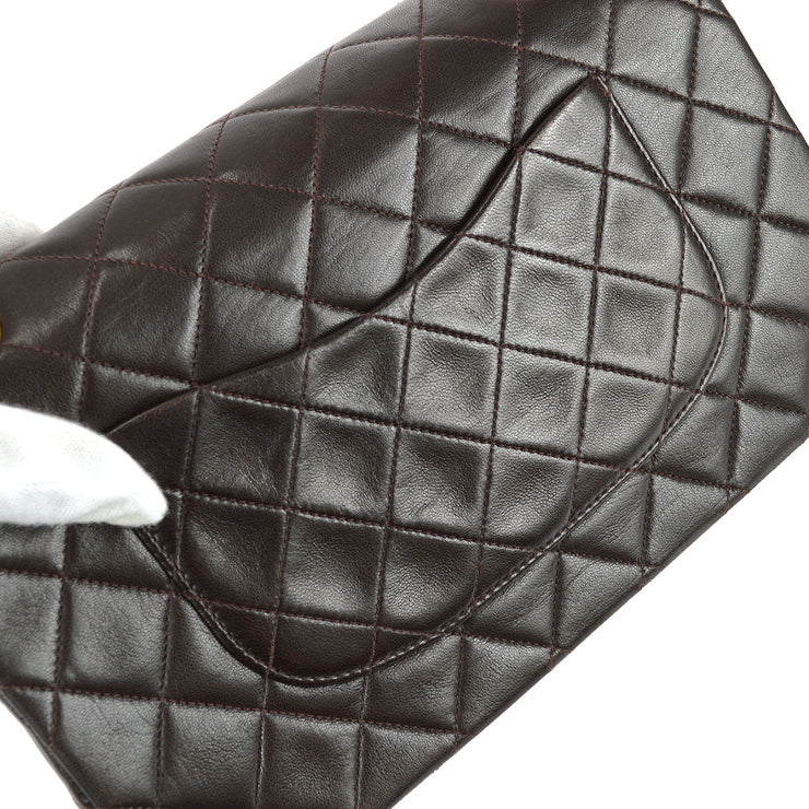 CHANEL  Classic Medium Flap Brown Lambskin Leather Shoulder Bag