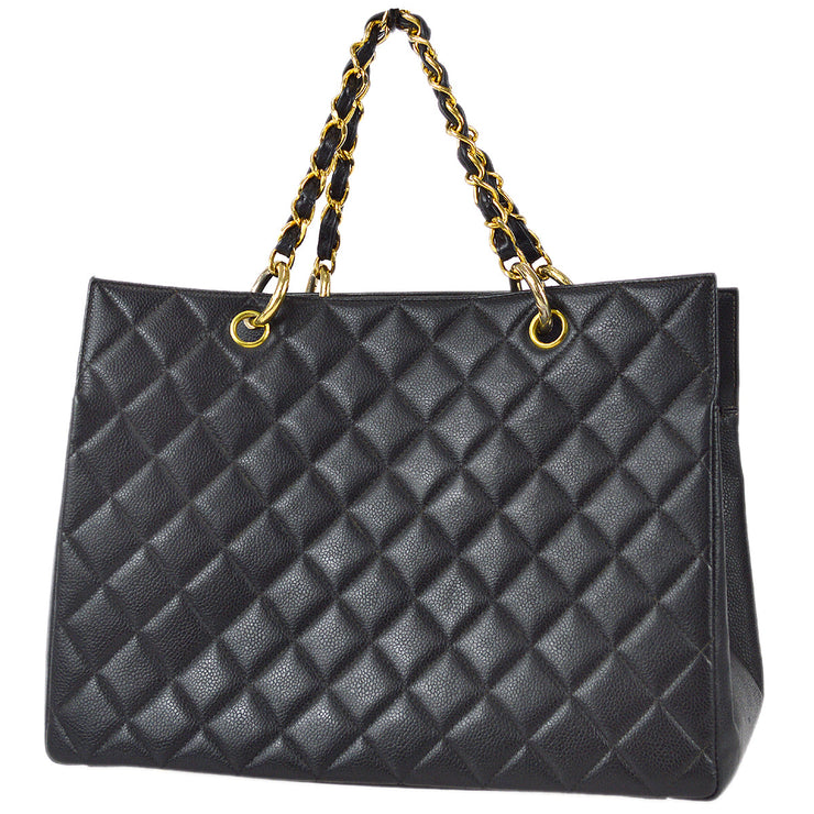 Chanel 1996-1997 Chain Tote Handbag Black Caviar