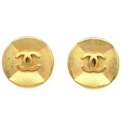 Chanel Button Earrings Gold Clip-On 93A