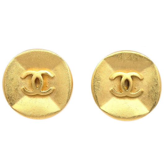 Chanel Button Earrings Gold Clip-On 93A