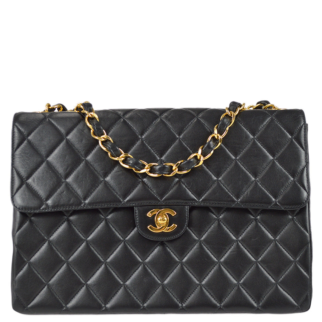 Chanel 2000-2001 Classic Flap Jumbo Chain Shoulder Bag Black