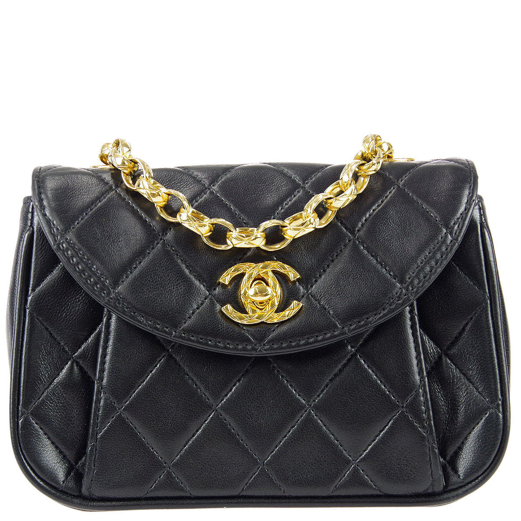 Vintage Chanel Black Lambskin Bucket Bag Rare Medium Size - Mrs