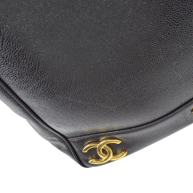 Chanel Vintage Black CC Embossed Caviar Tote Gold Hardware, 1996-1997 (Very Good), Womens Handbag