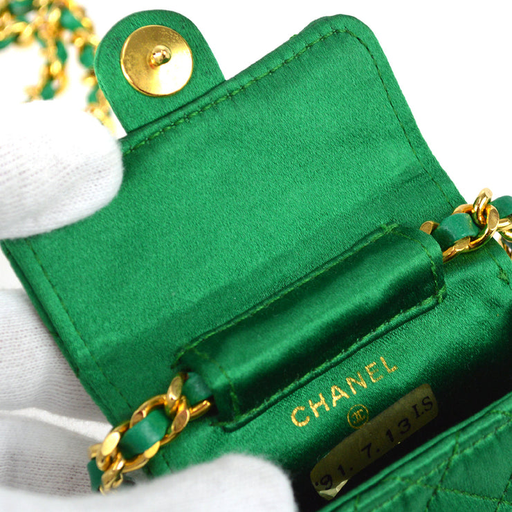 Chanel Classic Flap Micro Shoulder Pochette Pouch Satin Green – AMORE  Vintage Tokyo