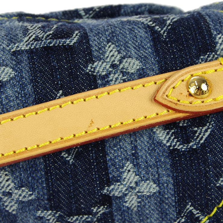 Louis Vuitton Blue Monogram Denim Mini Pleaty Raye Brown Leather