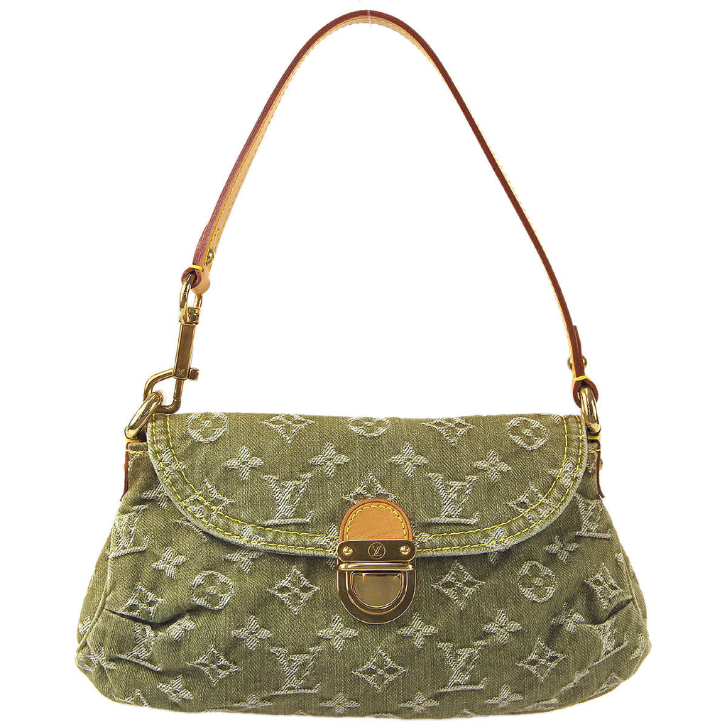 Rare LOUIS VUITTON Mini Pleaty Monogram Denim Khaki Shoulder Hand Bag  M95217