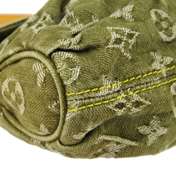 Rare LOUIS VUITTON Mini Pleaty Monogram Denim Khaki Shoulder Hand Bag  M95217