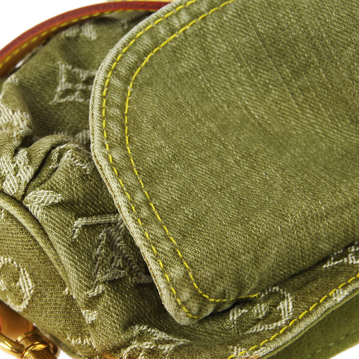 Rare LOUIS VUITTON Mini Pleaty Monogram Denim Khaki Shoulder Hand Bag  M95217