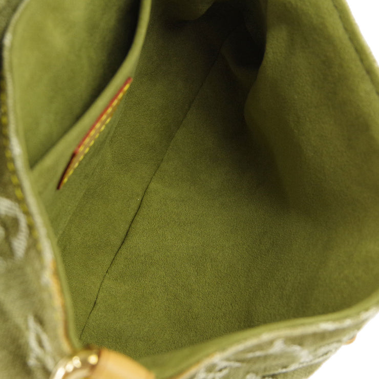 Rare LOUIS VUITTON Mini Pleaty Monogram Denim Khaki Shoulder Hand Bag M95217