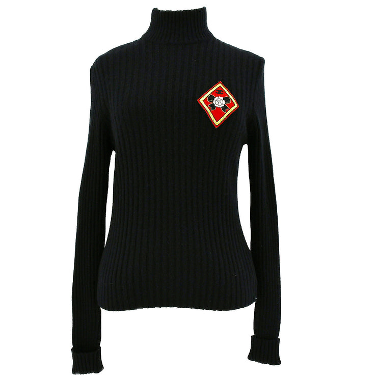 Lot - Chanel Black Cashmere Ruffled Neck Sweater Sz 38