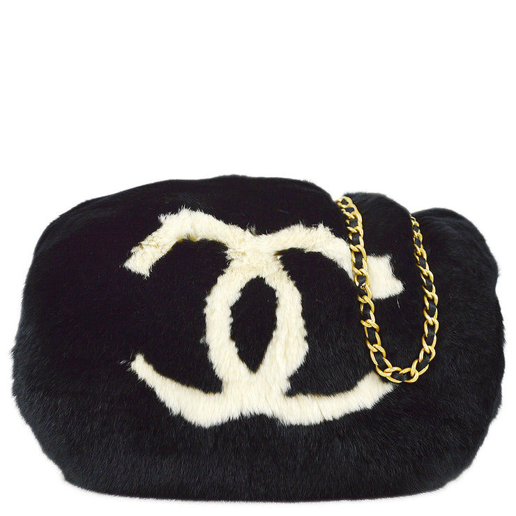 Chanel 2001 Fall CC Logo Muff Black Fur Satchel