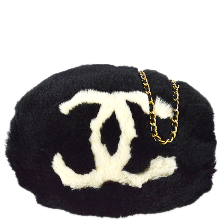 Chanel Hand Warmer Chain Shoulder Bag Black Fur