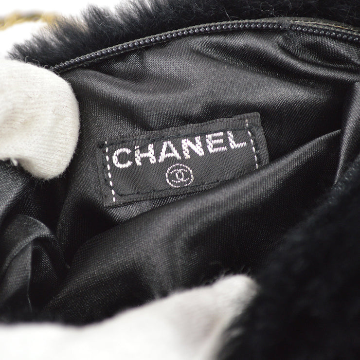 Chanel Hand Warmer Chain Shoulder Bag Black Fur