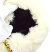 Chanel Hand Warmer Chain Shoulder Bag White Fur