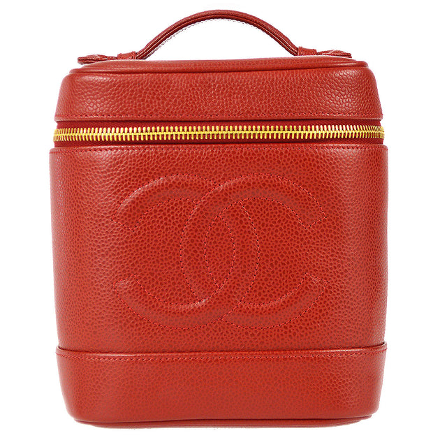 Chanel Red Quilted Caviar Leather Filigree Vanity Case Bag