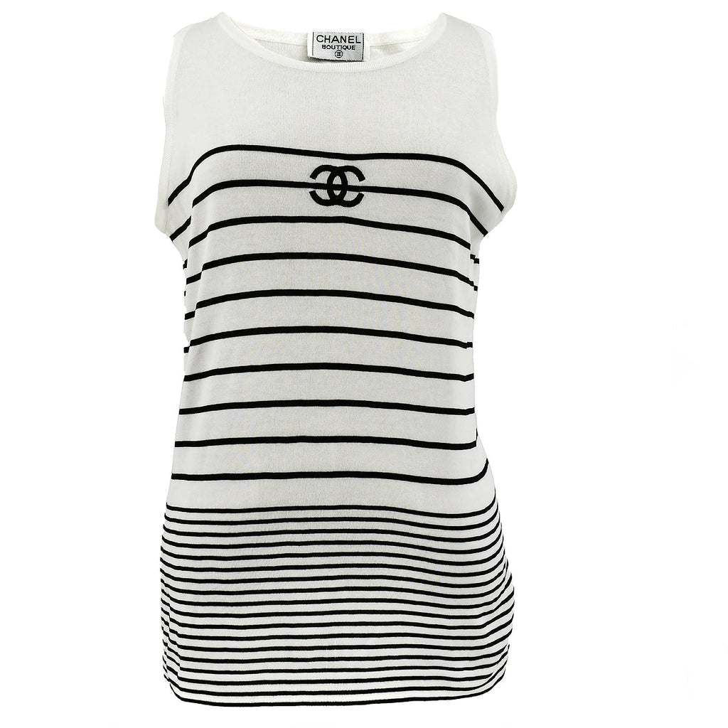 Chanel Striped Sleeveless Tops White #42 – AMORE Vintage Tokyo
